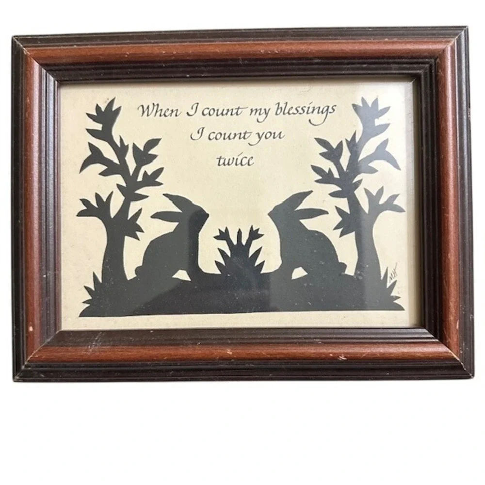 Olde Tyme Treasures Scherenschnitte Rabbit Silhouette Framed Art Blessings Twice